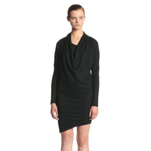 Helmut Lang FLAWED Dolman Sonar Wool Cowl Neck LS Asymmetrical Dress Black Large - Picture 1 of 12